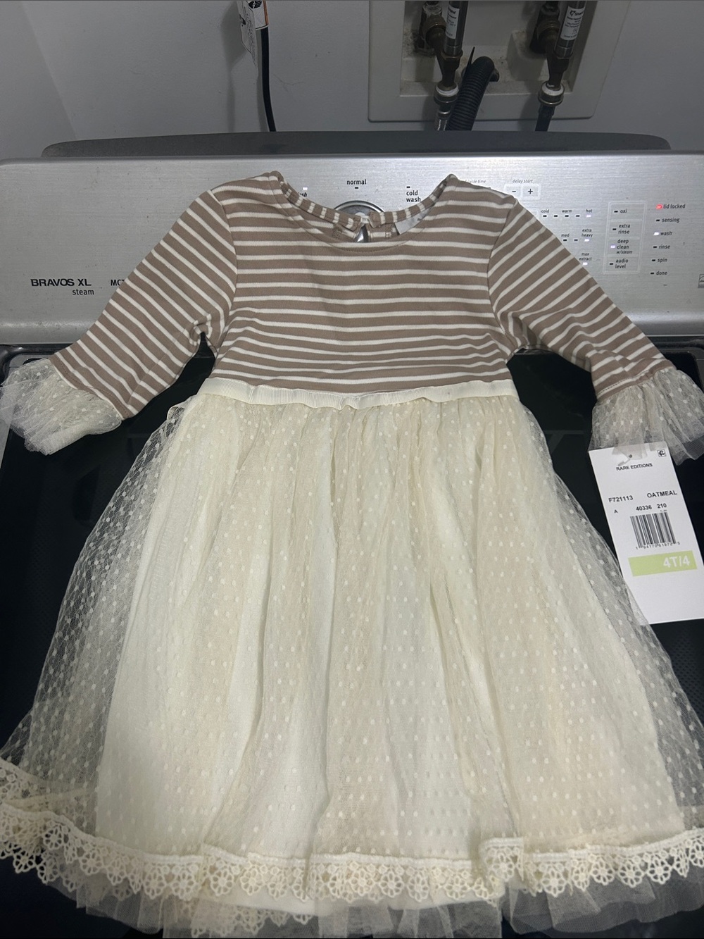 Girls 4T/4 dress new nwt lace scalloped lined oatmeal rare editions